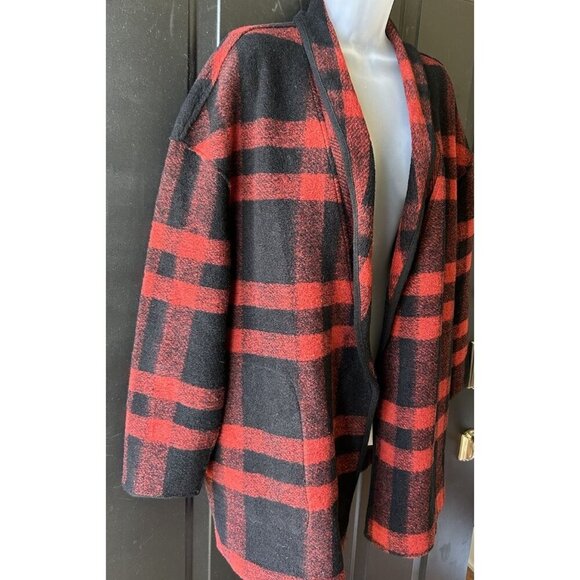 Aspen Buffalo Plaid Wool Open Front Coat Jacket Women's Size Large Red/Black - Picture 4 of 9